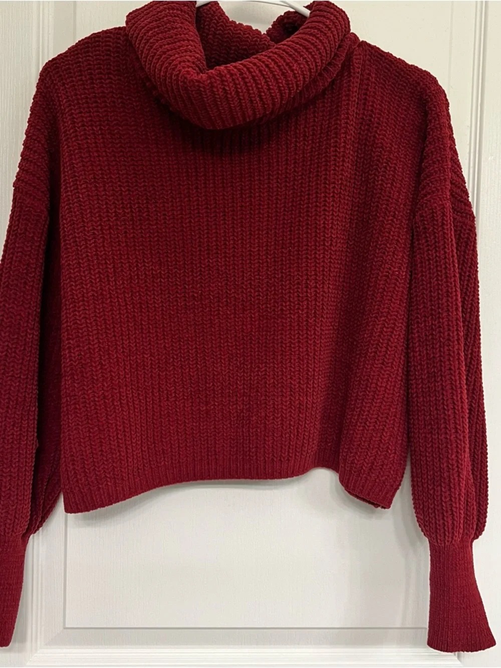 Hazel Moon Red Cropped Turtleneck Chunky Knit Sweater